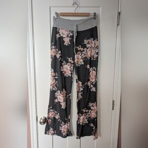 Floral Black and Pink Wide-Leg Pants